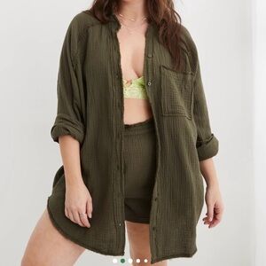 (4) Aerie Pool-to-Party Cover Up Gauzy Shirt